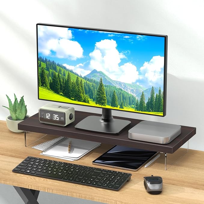 SSWOOD Monitor Stand Riser, Wood & Acrylic Computer Monitor Stand Desk Desktop - Image 2