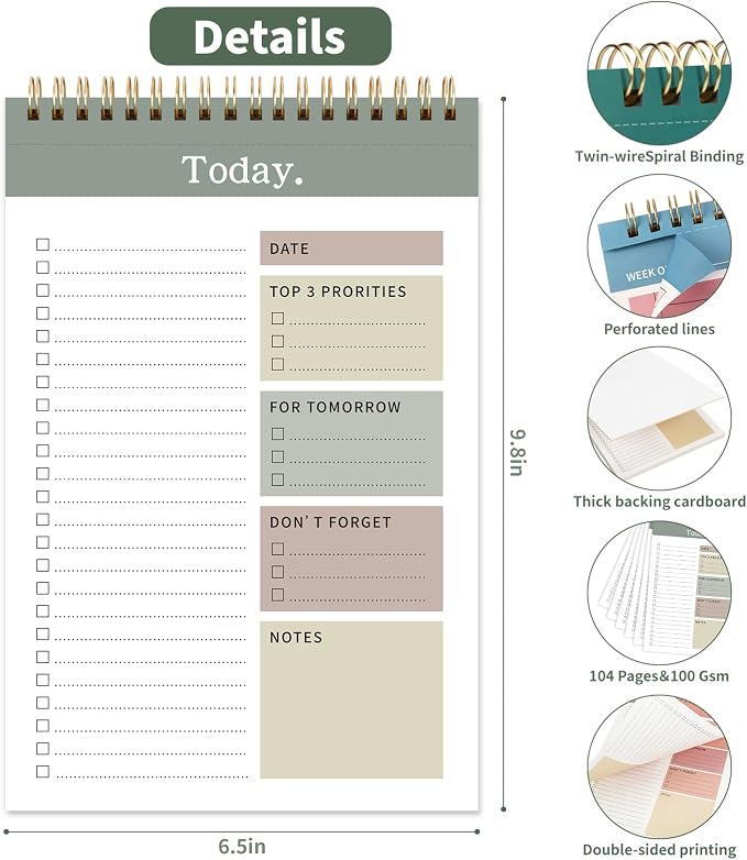 104 Pgs To Do List Notepad, 52 Undated Sheets Duplex-printed Daily Planner - Image 3