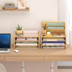 Wisuce Essentials Bamboo Desk Organizer Mail Holder Countertop Letter Tray File - Image 2