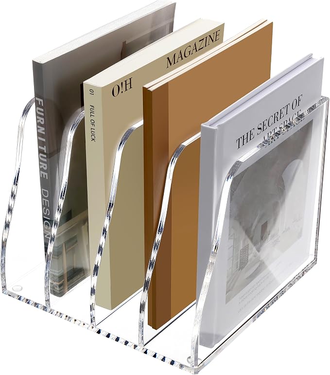 SANRUI Acrylic Desk File Organizer, 4 Vertical Compartments Clear Magazine File - Image 9