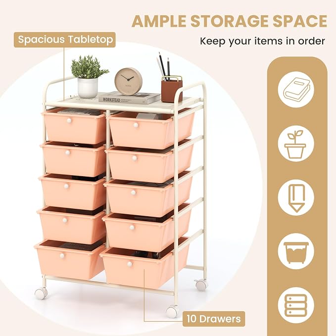 GOFLAME 10-Drawer Rolling Storage Cart, Art Craft Storage Organizer on Wheels - Image 4
