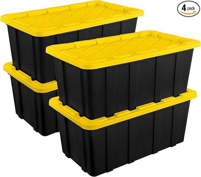 Sterilite 4-Pack Industrial Tote, Plastic Storage Container Bins by Sterilite
