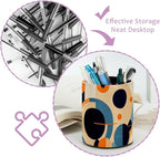 Leather Pen Holder for Desk Geometric Cube Pattern Pencil Cup Desktop Organizer - Image 4