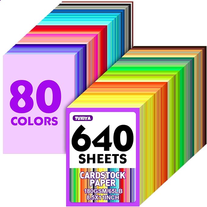 640 Sheets 8.5" X 11" Colored Cardstock, 80 Assorted Colors 180 GSM/65 LB by Unknown