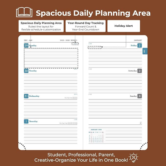IN-LUXPRO Planner 2026 Daily Weekly and Monthly, 6.5"x3.75", 12 Months Spiral - Image 3