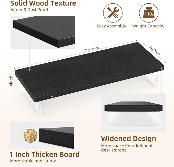 SSWOOD Monitor Stand Riser, Wood & Acrylic Computer Monitor Stand Desk Desktop - Image 4