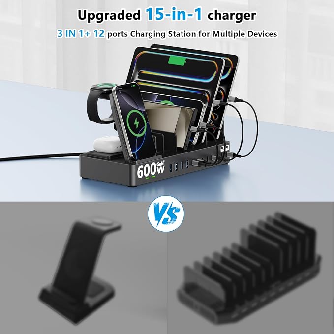 600w Charging Station for Multiple Devices, 15 in 1 Wireless Charging Station - Image 3