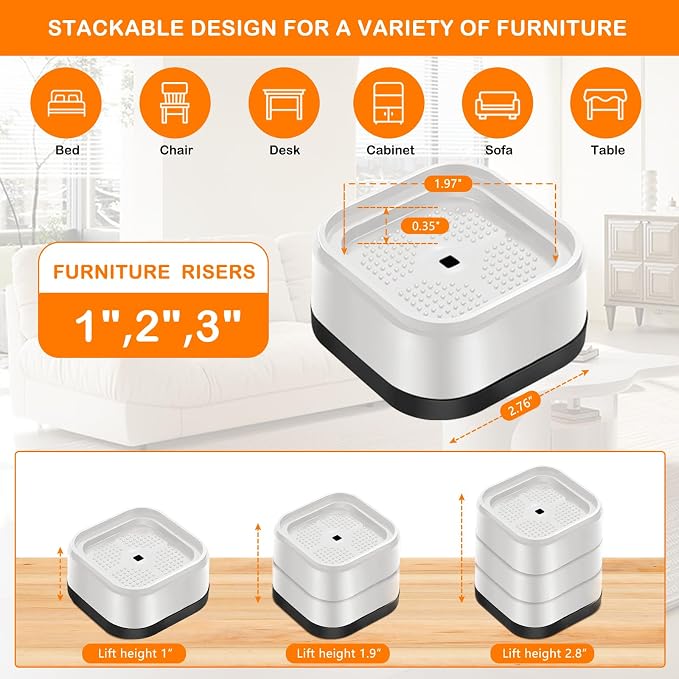 shouwuhho 8 Pack Furniture Risers Adjustable Bed Risers Heavy Duty Lifts Height - Image 2