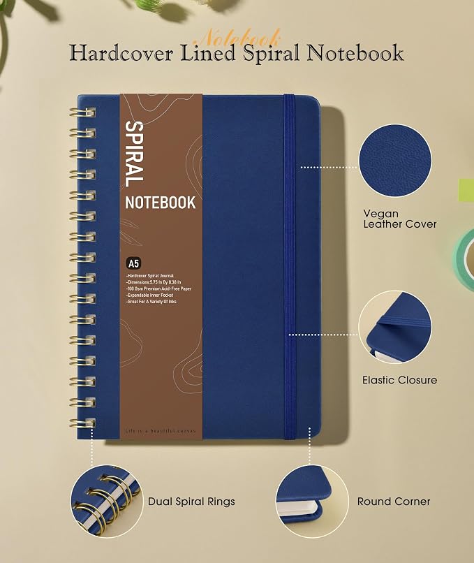 Dotted Spiral Journal Notebook, A5 Hardcover Spiral Journals - Image 2