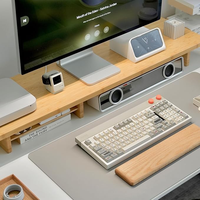 ROCDEER Bamboo Dual Monitor Stand Riser Natural, 2-Tier Desk Monitor Riser - Image 2