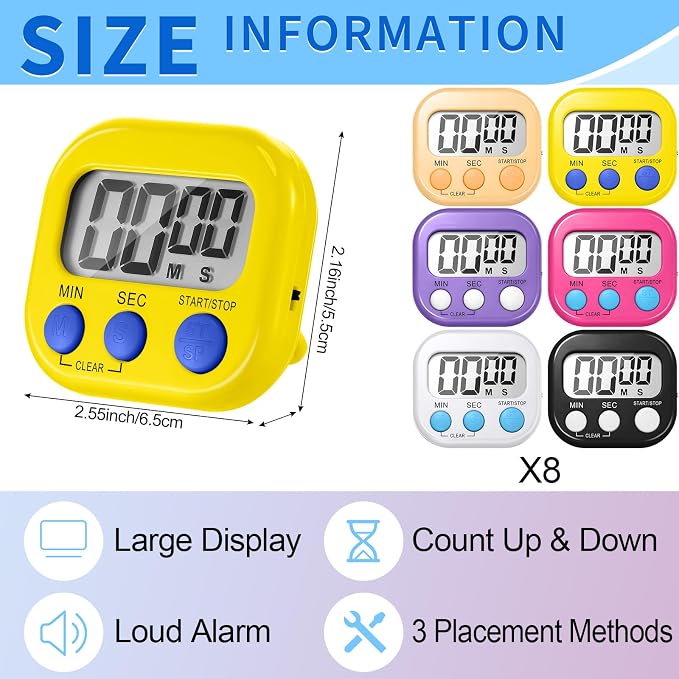 Macarrie 48 Pcs Digital Kitchen Timer Bulk Small Magnetic Backing Stand Timer - Image 2