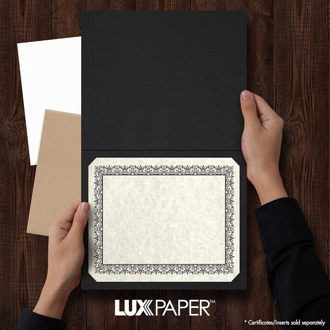 LUXPaper 9.5" x 12" Certificate Holders | Black Linen | 100lb. Cover | 50 Qty - Image 3