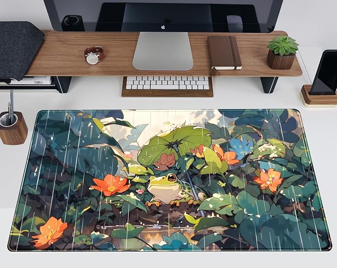 Anime Frog Mouse Pad Desk Mat Cure Frogs On Rainy Days Green Desk Decor Mat - Image 5