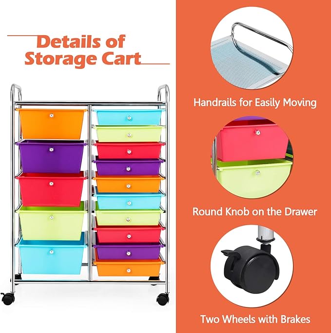 GOFLAME 15-Drawer Rolling Storage Cart, Craft Storage Cart - Image 5