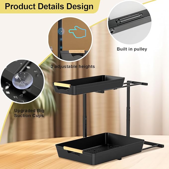 AMEDELE Under Sink Organizer, 2 Tier Pull Out Adjustable Height Under Cabinet - Image 6
