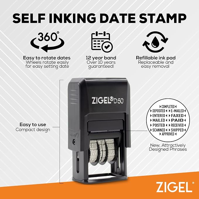 ZIGEL D50 Date Stamp with Paid - Image 2