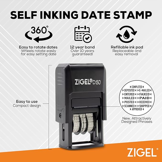 ZIGEL D50 Date Stamp with Your Custom Text - Image 2