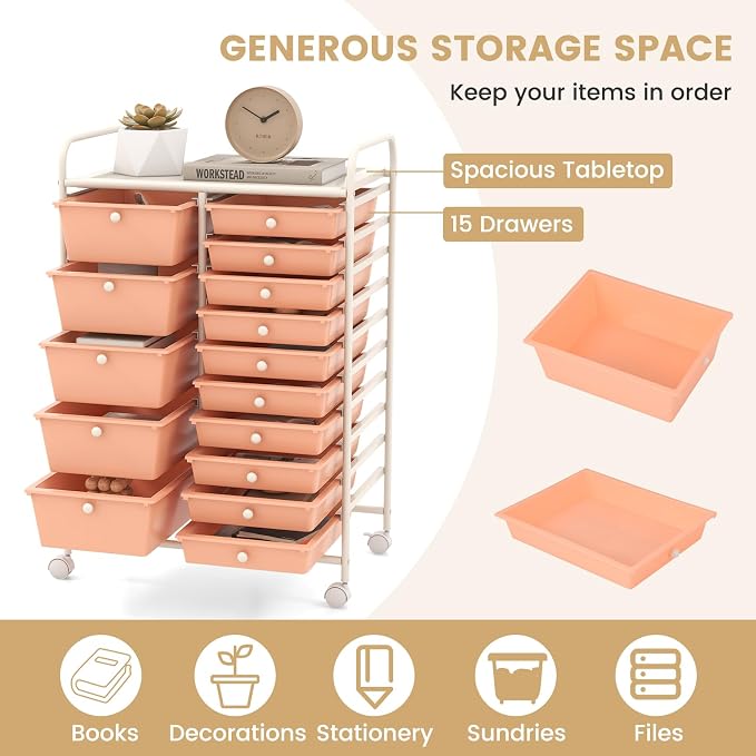 LDAILY 15 Drawer Rolling Storage Cart, Rolling Cart - Image 4