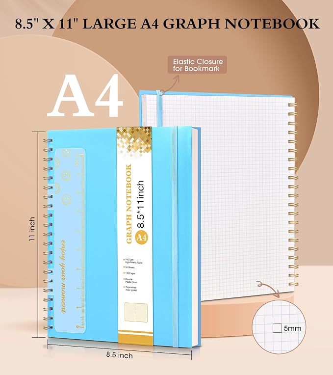 Graph Paper Notebook, Spiral Notebook Journal 8.5” x 11”, A4 Large Grid - Image 2
