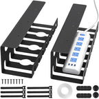 Delamu 2 Pack Metal Under Desk Cable Management Tray, U Channel Cord Organizer by DELAMU