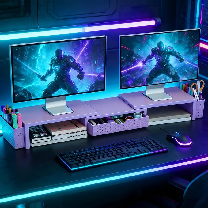 Spacrea Metal Desk Organizers and Accessories, Dual Monitor Stand Riser - Image 7