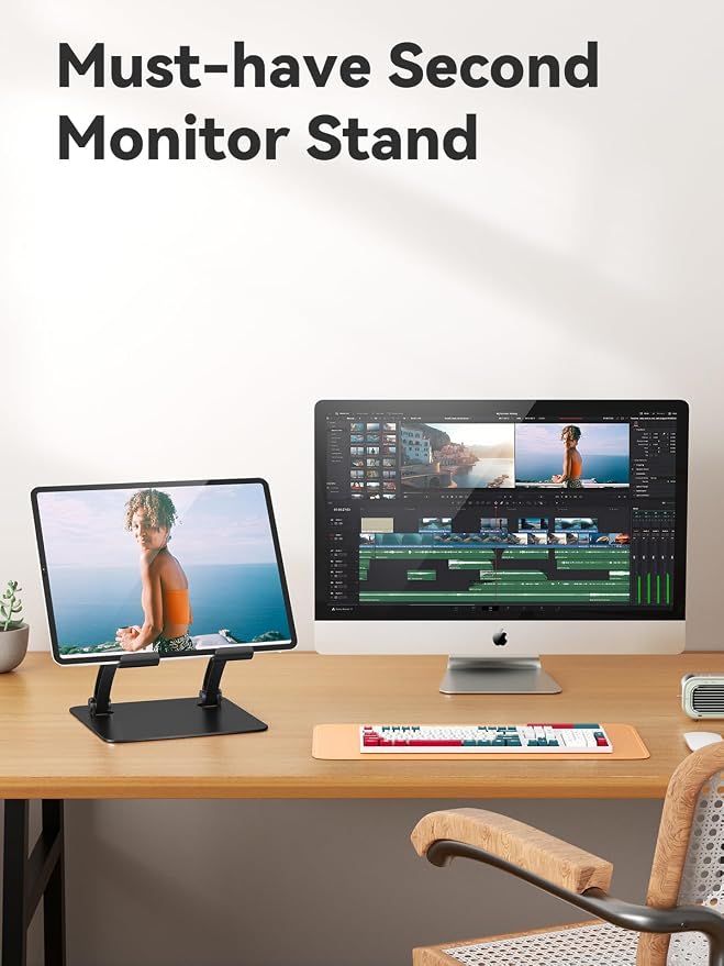 tounee Tablet Holder Stand, Dual Rod Adjustable Aluminum Desktop Stand - Image 4