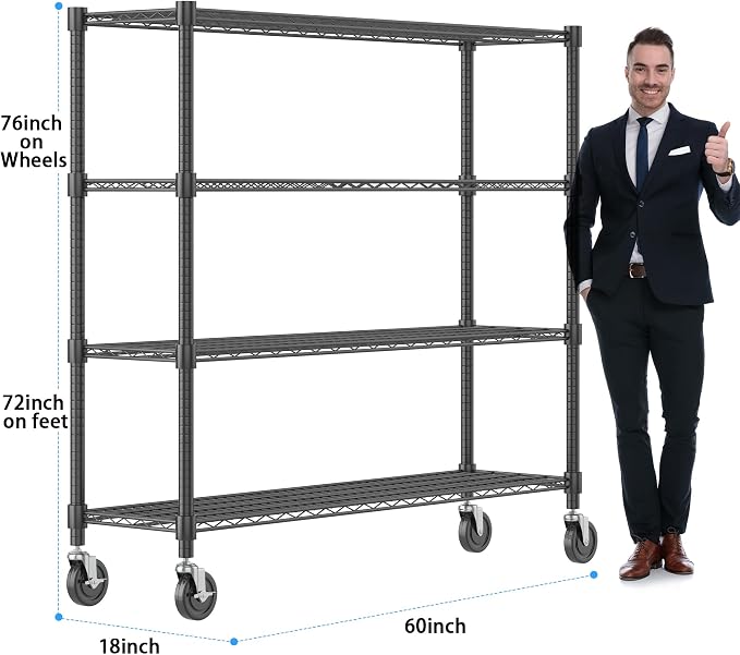 Homdox 4 Tier Heavy Duty Metal Wire Shelving - Image 3