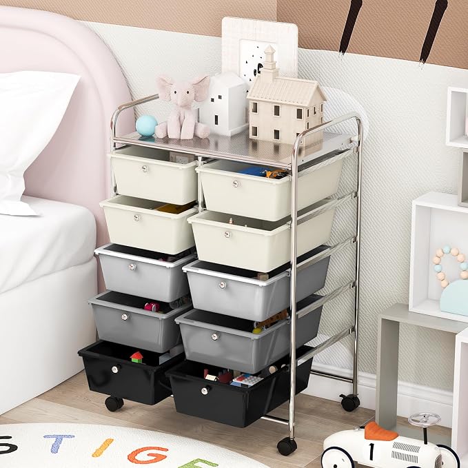 GOFLAME 10-Drawer Rolling Storage Cart, Art Craft Storage Organizer on Wheels - Image 7