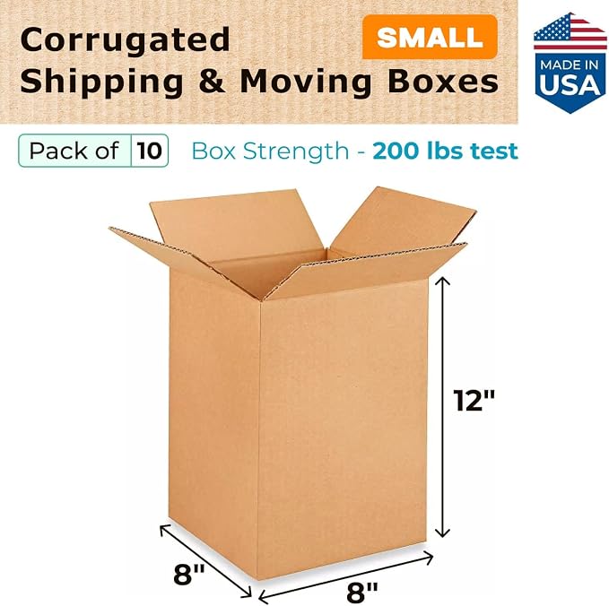 Small Moving & Shipping Boxes 8x8x12 inches - Image 2
