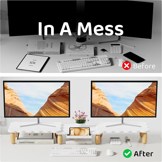 AFOOYO Dual Monitor Riser, Cookie-Shaped Adjustable Length & Swivel Angle - Image 4