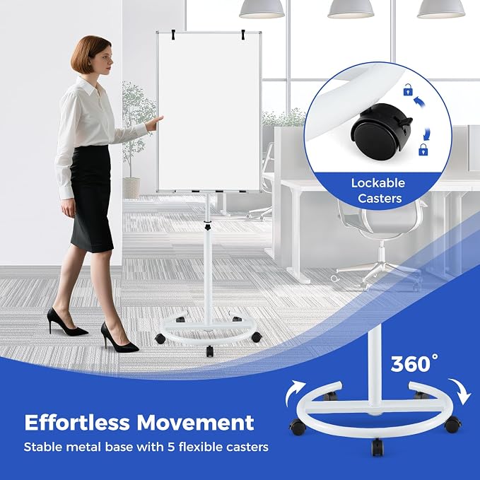 Goplus 40” x 26” Rolling Whiteboard, Height Adjustable Magnetic Dry Erase Board - Image 3