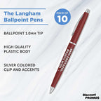 DISCOUNT PROMOS Custom Langham Ballpoint Pens Set of 10, Personalized Bulk Pack - Image 3