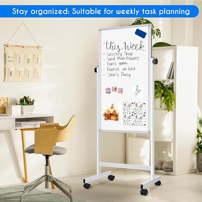 maxtek Rolling White Board, 48 x 24 Height Adjustable Whiteboard on Wheels - Image 7