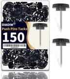 150 PCS Flat Black Push Pins for Wall Clear Thumb Tacks for Walls Flat by OIAOIW