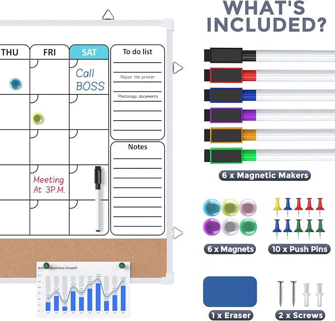 MaxGear Monthly Calendar Whiteboard Dry Erase Cork Board - Image 6