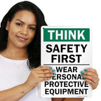 SmartSign - S-2917-AL-14 "Think Safety First - Wear Personal Protective - Image 2