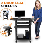 Mobile AV Cart with Pullout Keyboard Tray, Rolling Computer Cart Height - Image 4