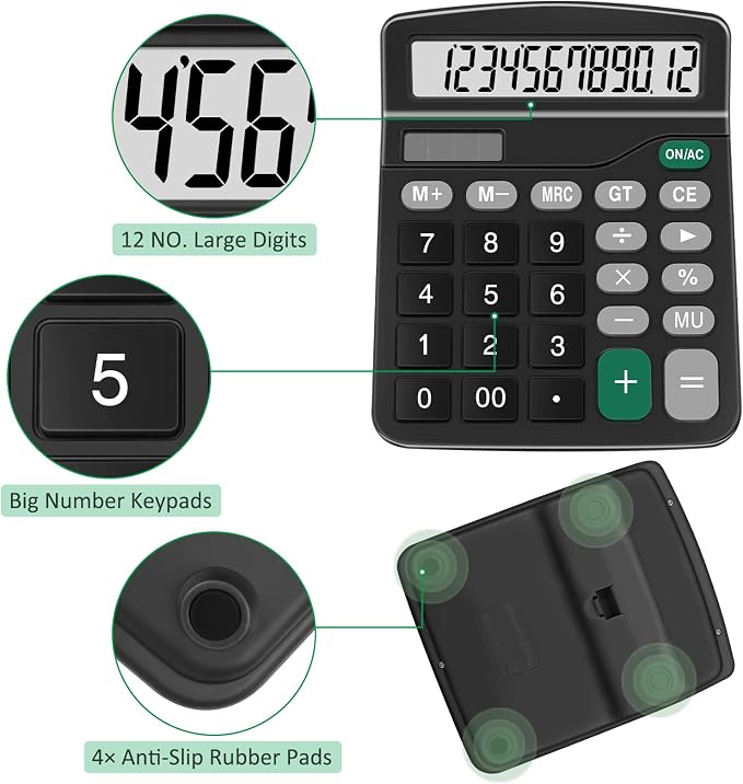 Calculators, Splaks 2 Pack Standard Functional Desktop Calculators Sola and AA - Image 3