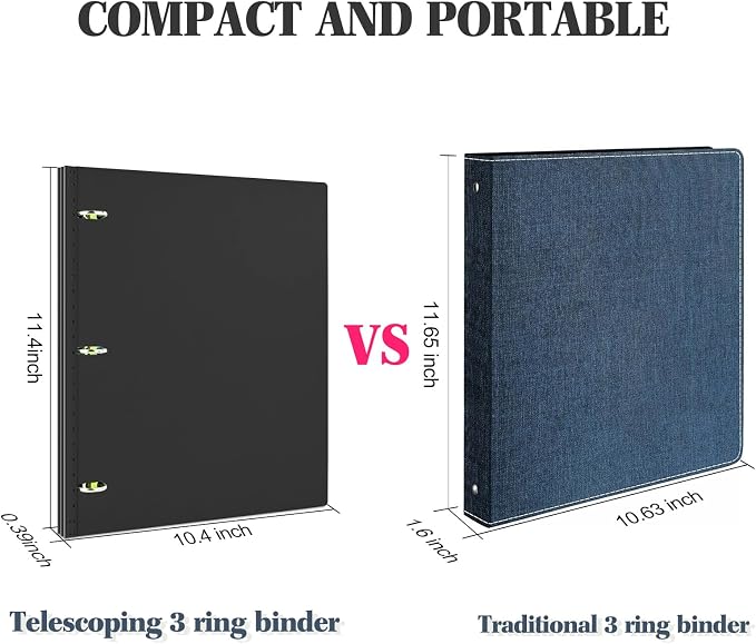 INFUN Telescoping 3 Ring Binder, Portable Plastic Binder - Image 3