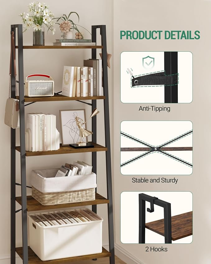 Hzuaneri Ladder Shelf, Bookshelf Bookcase, Freestanding Corner Storage Shelve - Image 3