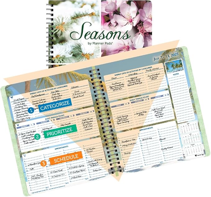 Planner Pad Spiral Bound 3-Tier Funnel Down 12 Month Organizer, July 2025 – by PlannerPad