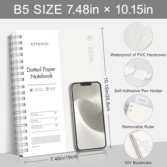 EMSHOI B5 Spiral Dotted Notebook - Image 2