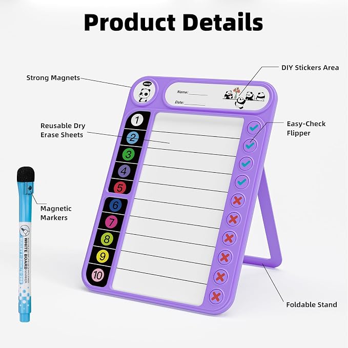 Magnetic Chore Chart for Kids, ADHD Task Tracker Easy-Check Routine Dry Erase - Image 3