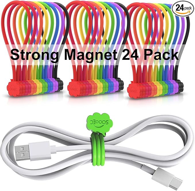 SOOOEC Magnetic Cable Ties, 24 Pack 7.2" Magnetic Cord Organizer Cute Cloud by SOOOEC