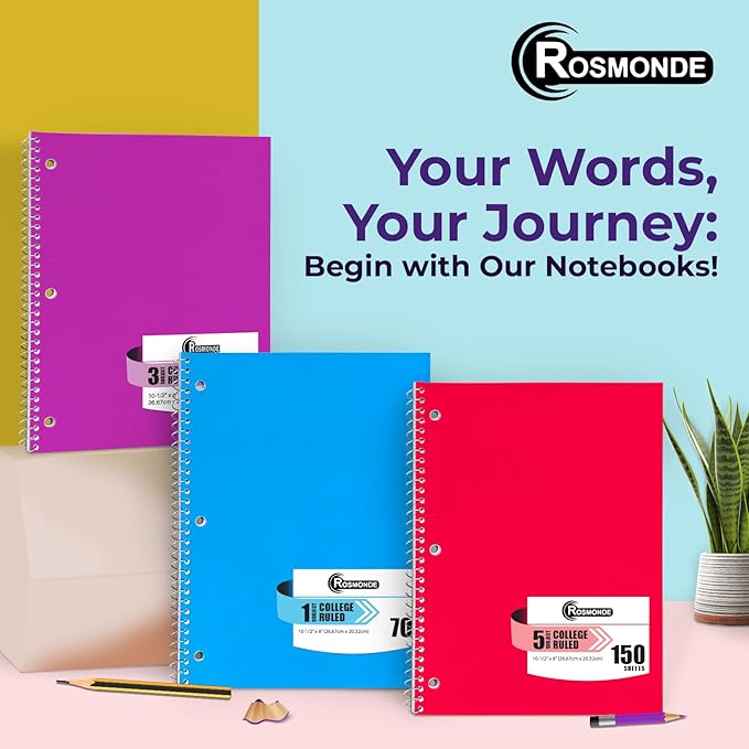 Rosmonde 3 Subject Notebook College Ruled, 12 Pack, 150 Sheets, No-Bleed Paper - Image 7