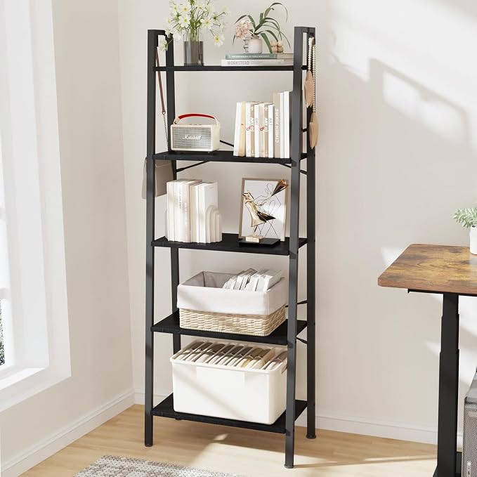Hzuaneri Ladder Shelf, Bookshelf Bookcase, Freestanding Corner Storage Shelve by Hzuaneri