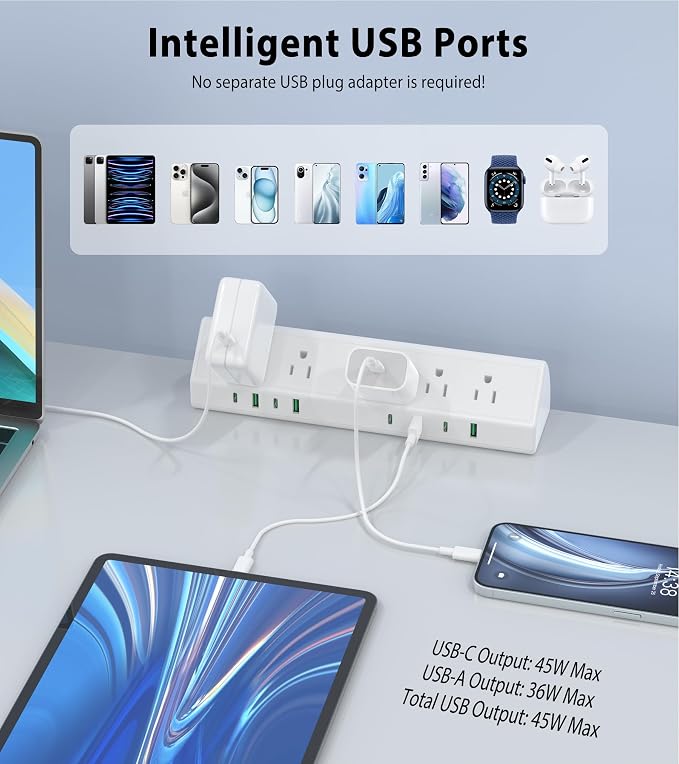 45W Fast Charging Station, Desk Clamp Power Strip, 4 PD USB-C Ports, 5 AC - Image 3