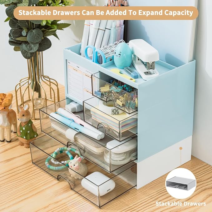 QIYVLOS Desk Organizer with 3 Drawer, Desk Organizers and Storage with 8 - Image 4