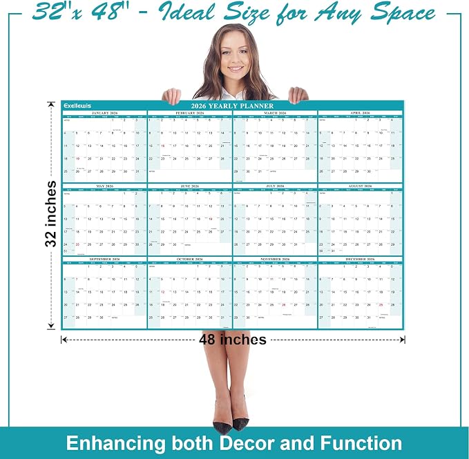 32" x 48" Exellewis 2026 Wall Calendar Erasable, Wet & Dry Erase Large - Image 2