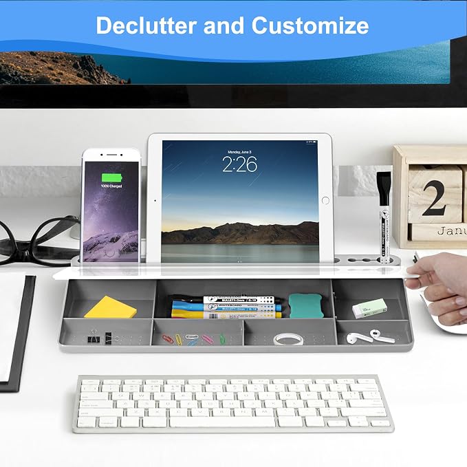Desktop Glass Whiteboard with Storage, Desk Organizers and Accessories with - Image 5